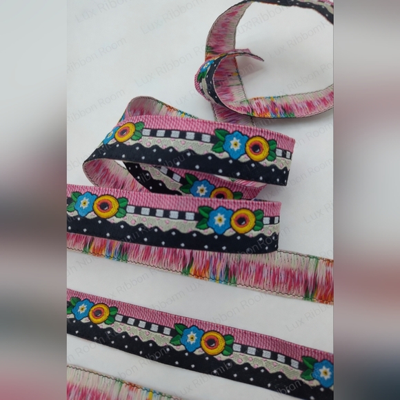 Floral Patterned Ribbon - Pink, Blue, Yellow - Picture 1 of 6
